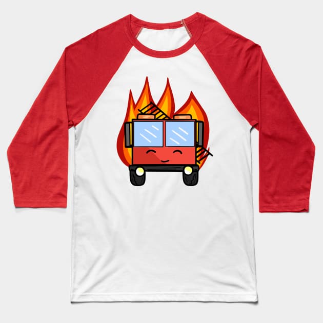 Fire Engine (on fire) Baseball T-Shirt by Sparkleweather